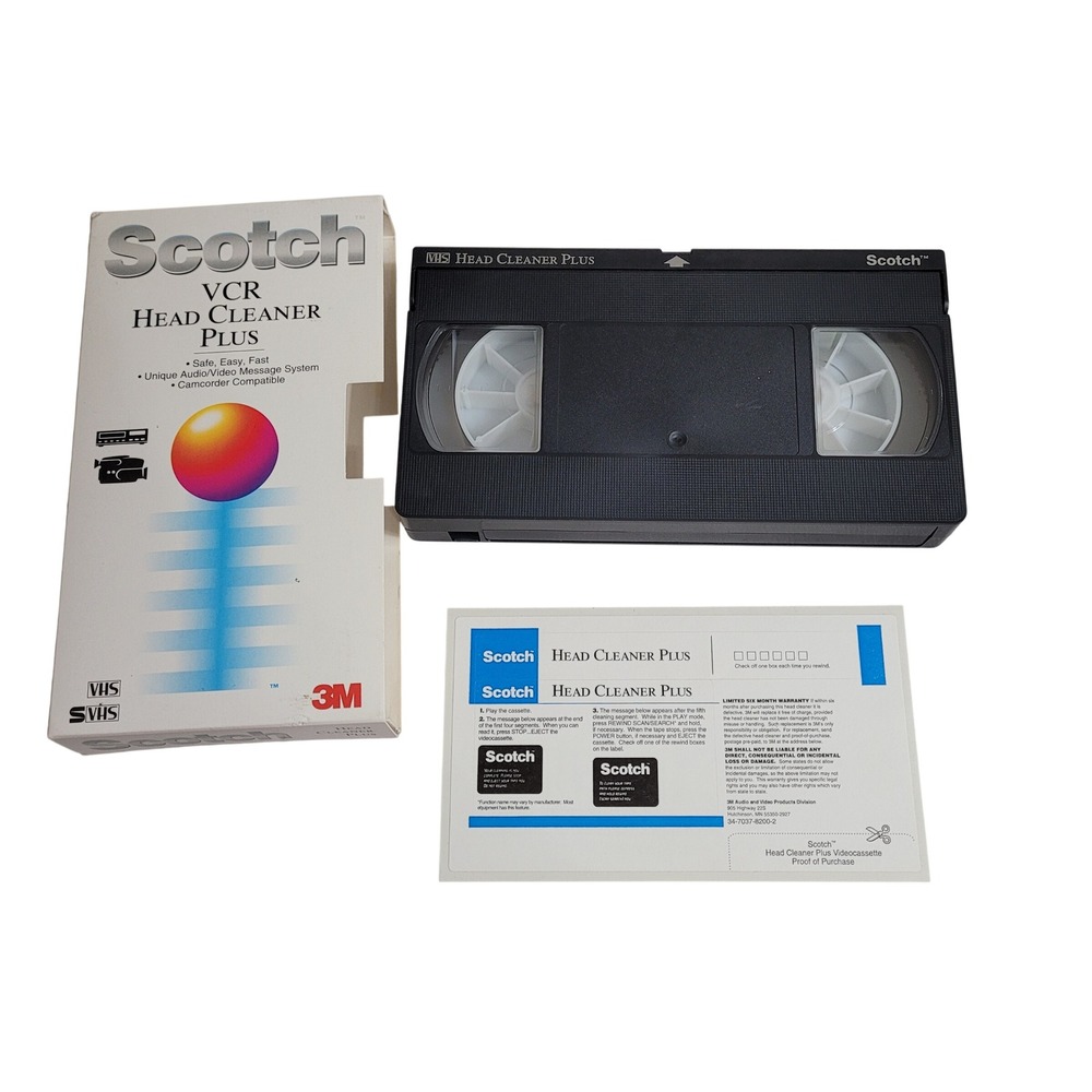 Scotch VCR Head Cleaner Plus VHS S-VHS 3M Black Excellent Vintage Maintenance
